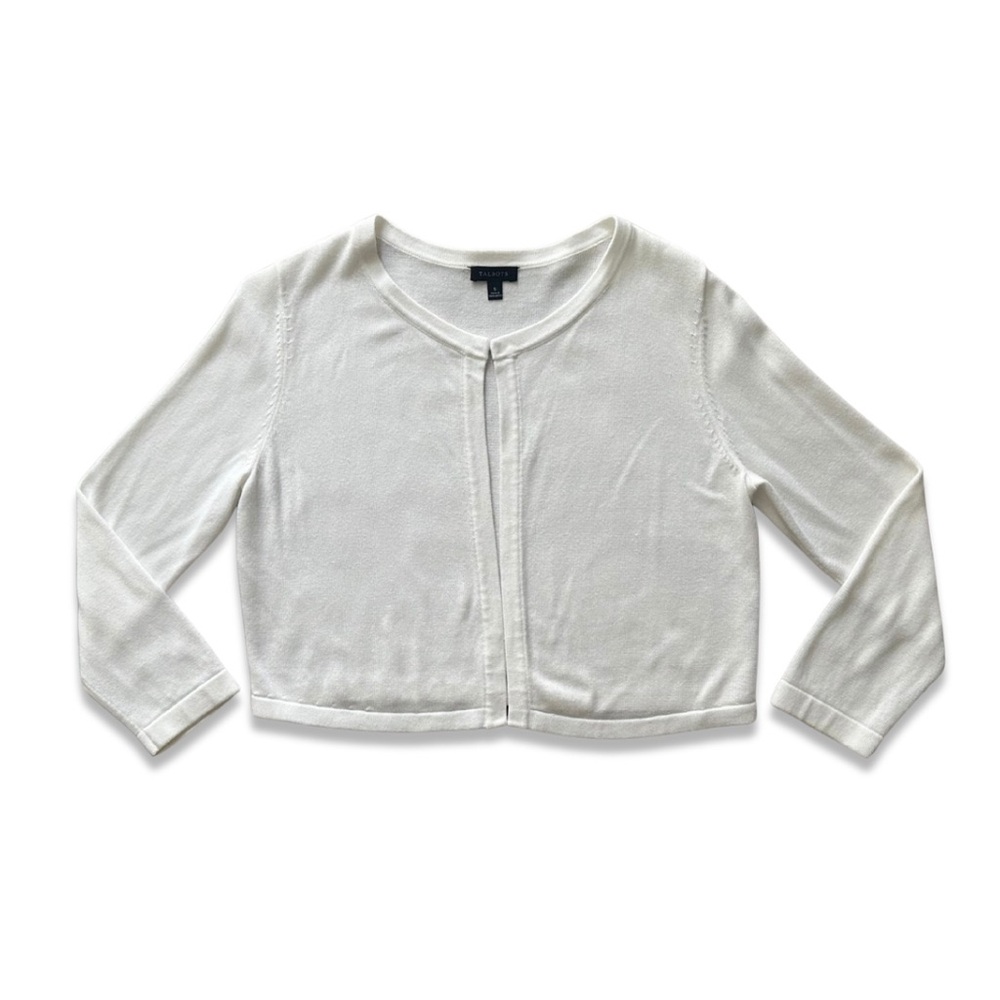 🏷️*Price Drop* Talbot’s White 3-Quarter Sleeve Open-Front Cropped Shrug Sweater